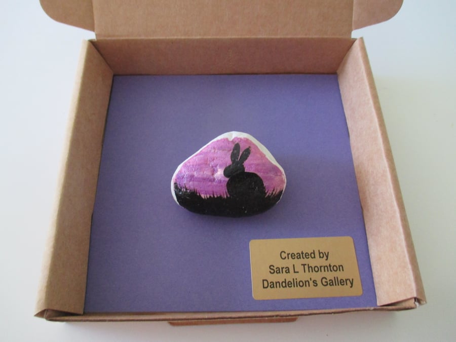 Rock in a Box! Hand painted Bunny Rabbit pebble stone Fairy Garden pot topper 