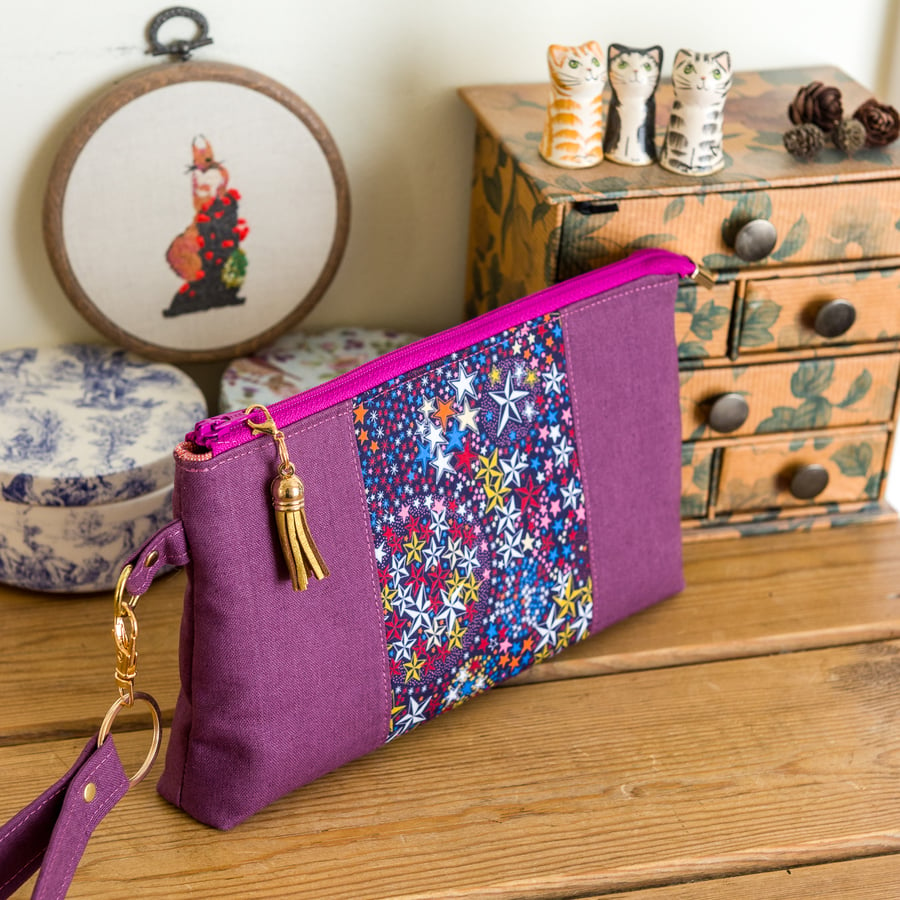 Wristlet purse or small clutch made with Liberty of London tana lawn