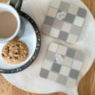 Coaster Set -Two Mosaic Chequerboard Coasters in Browns
