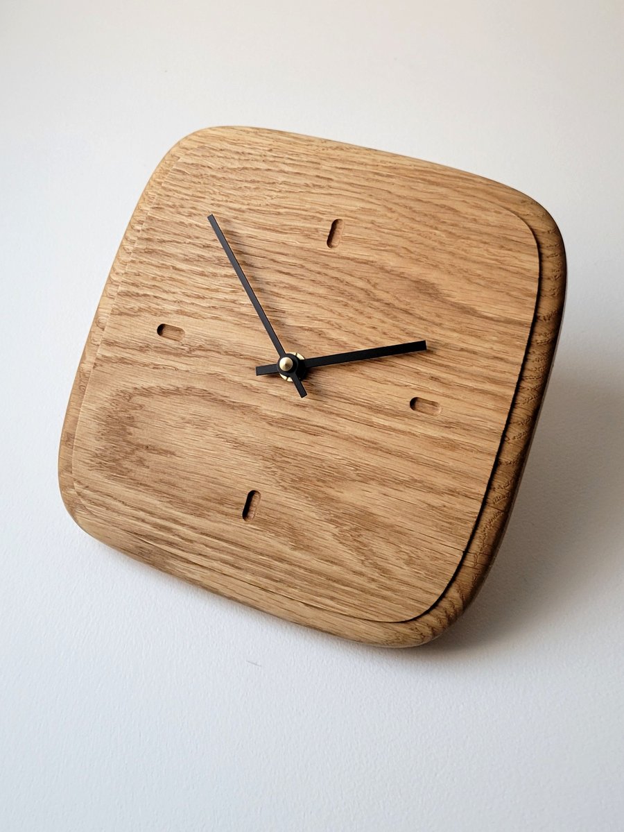 Wall Clock Square - Oak & Black Hands Walnut Dot Indicators