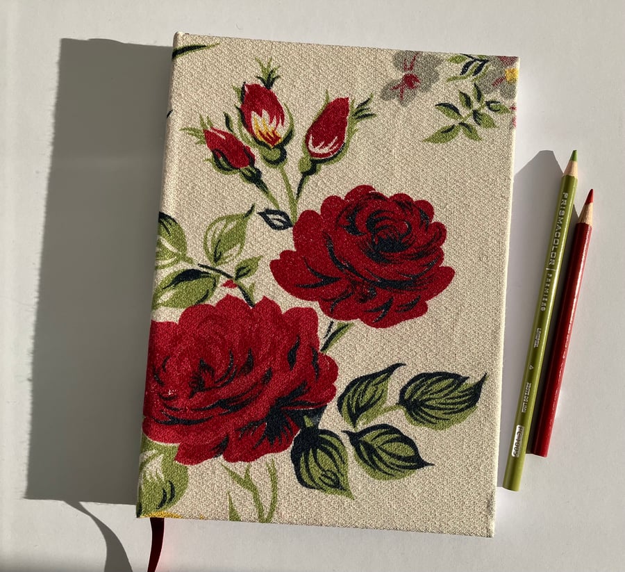 Handmade A5 Journal or Sketchbook with Upcycled 1950's Floral Vintage Fabric