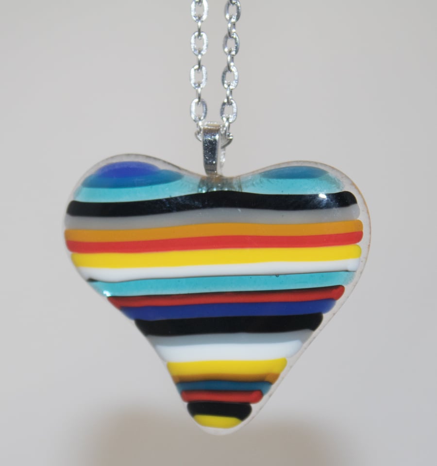 Multi-Coloured Fused Glass Heart Shaped Pendant