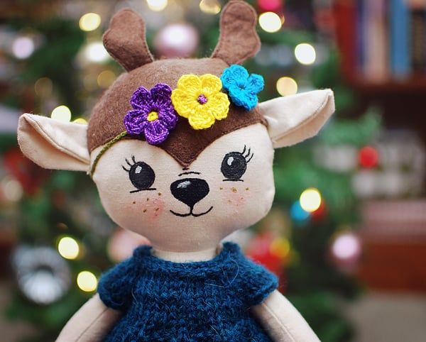 Deer Handmade Doll, Christmas fawn, Plush Deer, Stuffed Animal, Cloth Doll