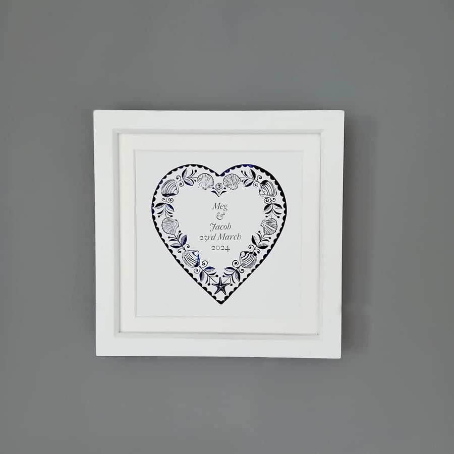 Personalised Wedding Gift Anniversary Print Gift, coastal themed heart