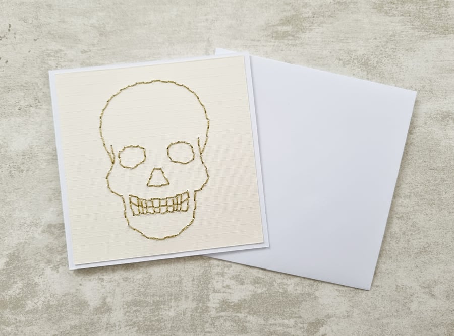 Hand Stitched Gold Skull Card
