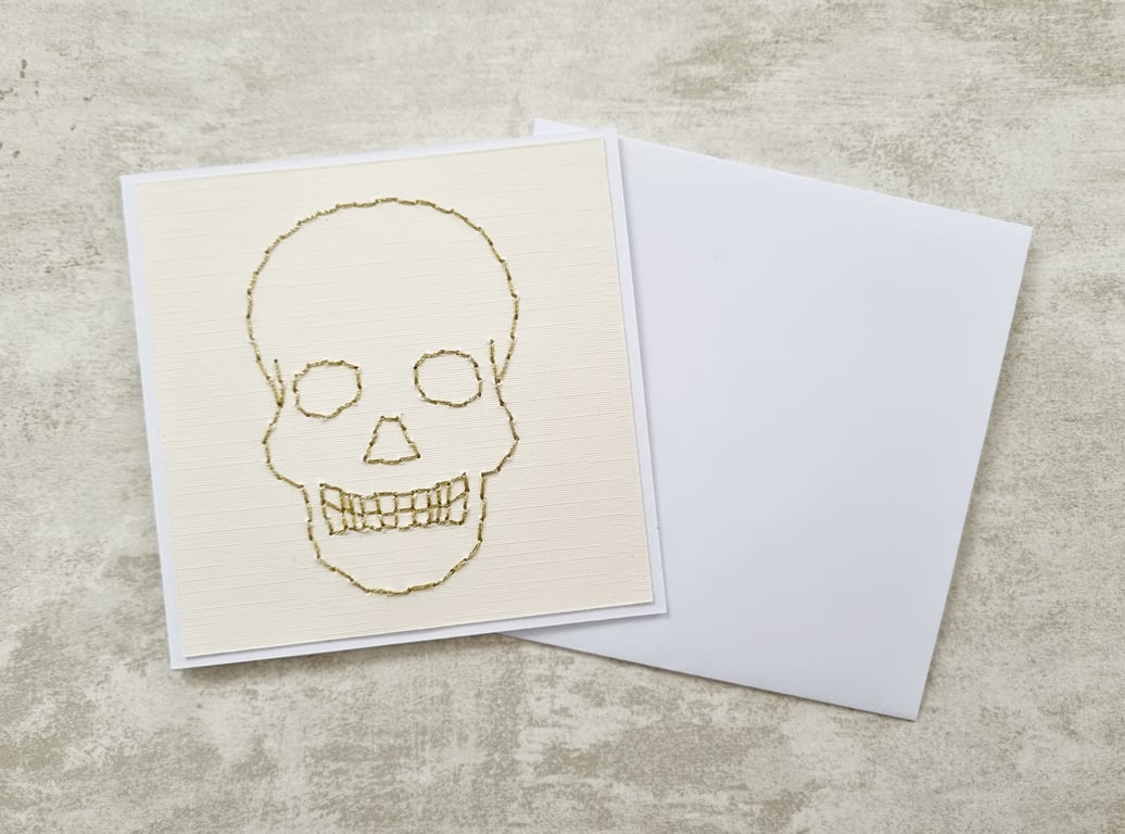 Skull Hand Stitched Gold Card