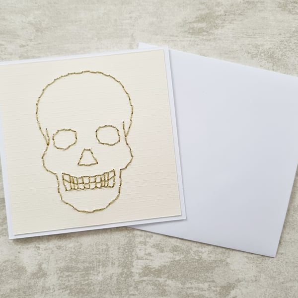 Hand Stitched Gold Skull Card