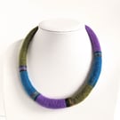 Felted cord necklace - olive, purple and aquamarine