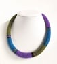 Felted cord necklace - olive, purple and aquamarine