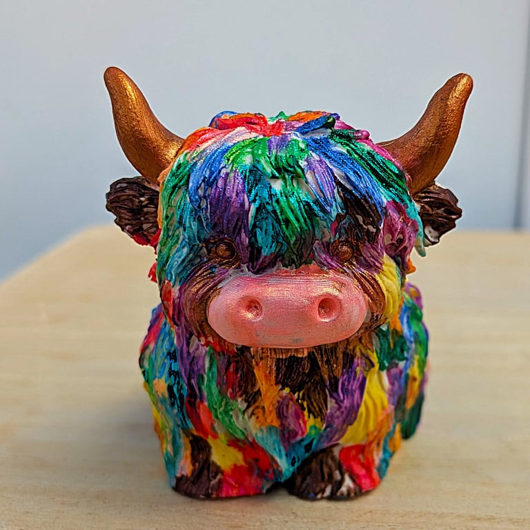 Handmade and Hand Painted Multicoloured Highand Cow ornament