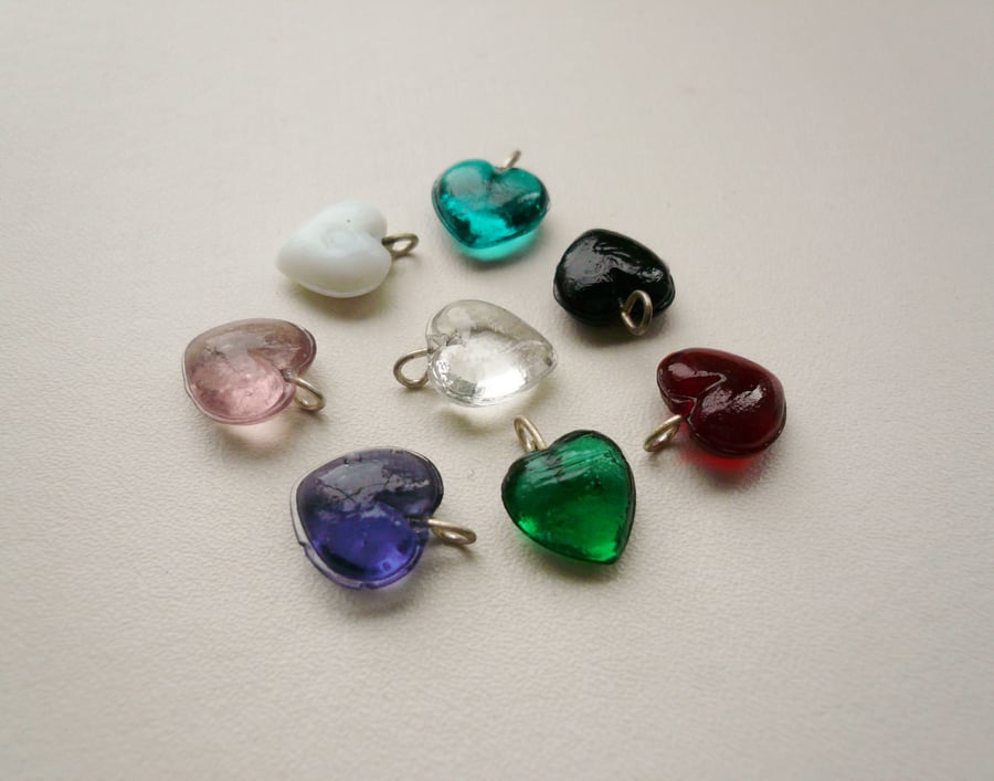 8  Glass Heart Charms