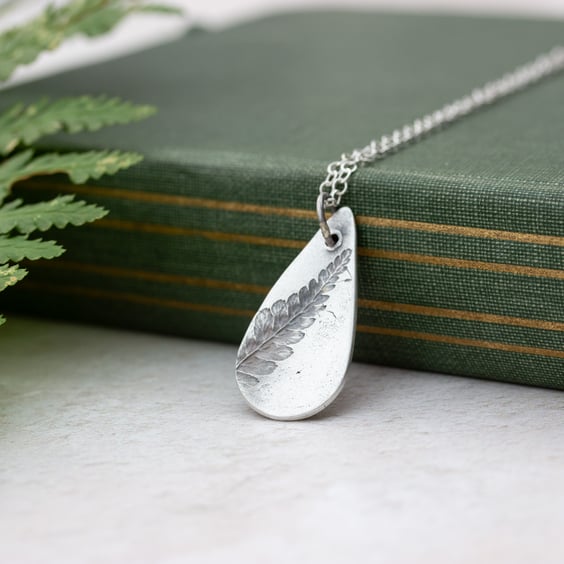 Silver Teardrop Fern Leaf Pendant