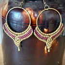 Boho hoop macrame earrings inc Free UK delivery (green and purple)