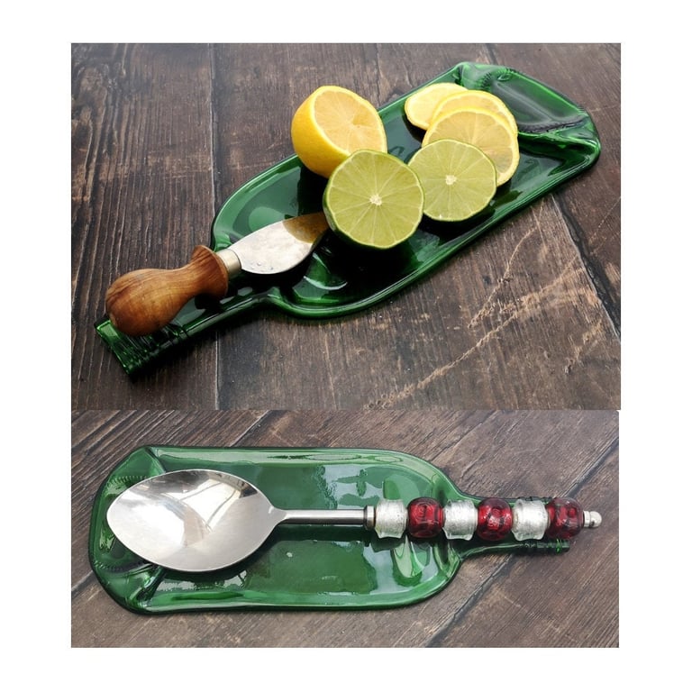 Handmade Fused Glass Recycled Wine or Beer Bottle Plate - Slumped Bottle