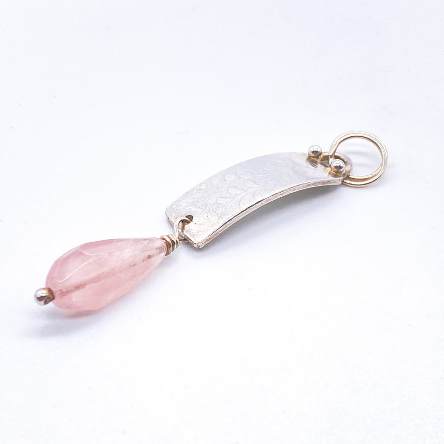 Rose Quarts Sterling Silver Floral Pendant 