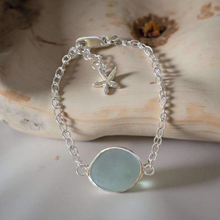 Ocean sea Glass Silver Charm Bracelet