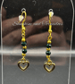 Gold Heart Crystal Earrings – Black Enamel & Forest Green Czech Crystal beads.