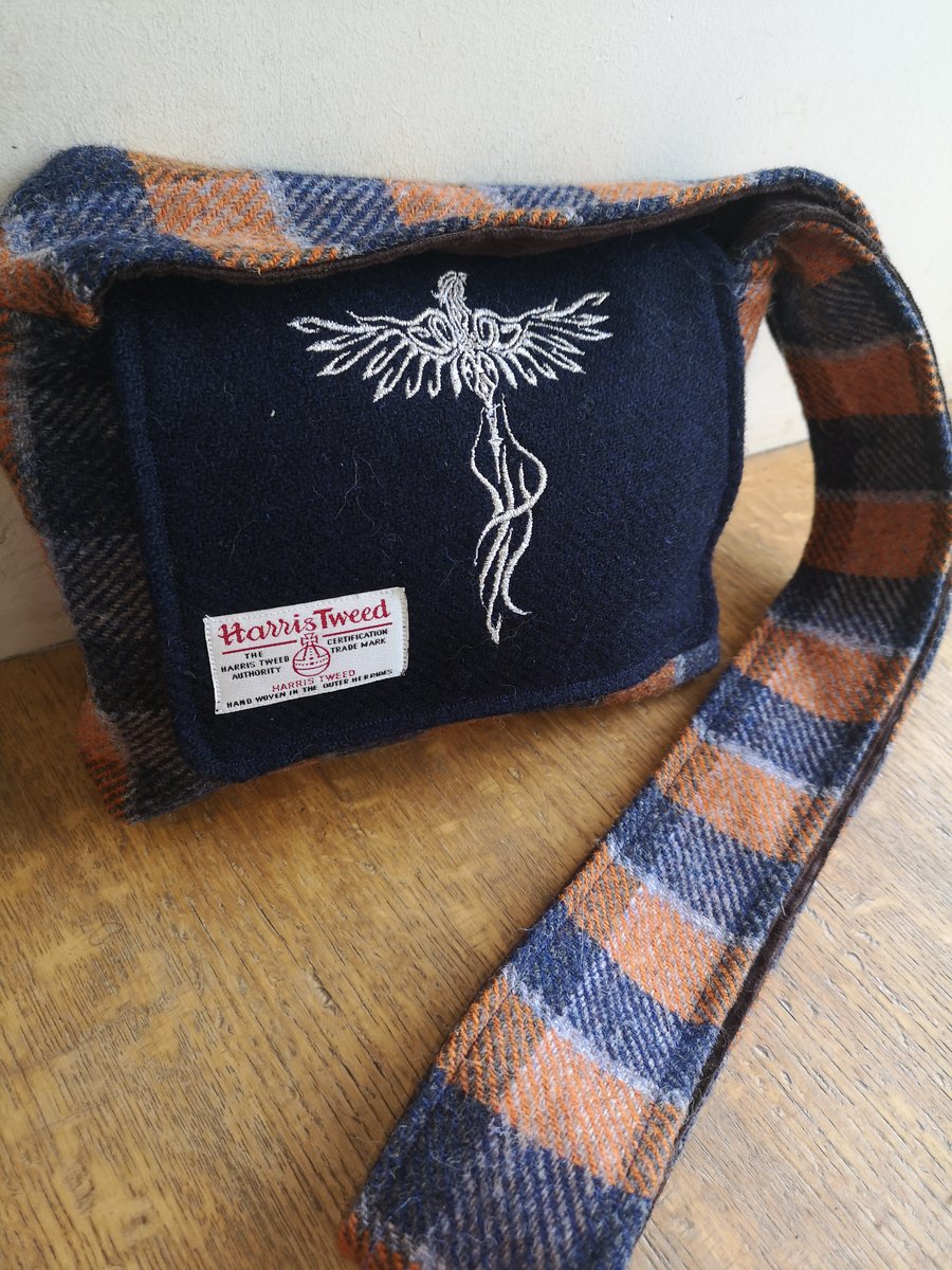 Harris Tweed Cross body bag with Embroidered Phoenix 