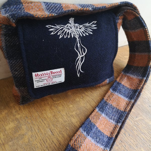 Harris Tweed Cross body bag with Embroidered Phoenix 