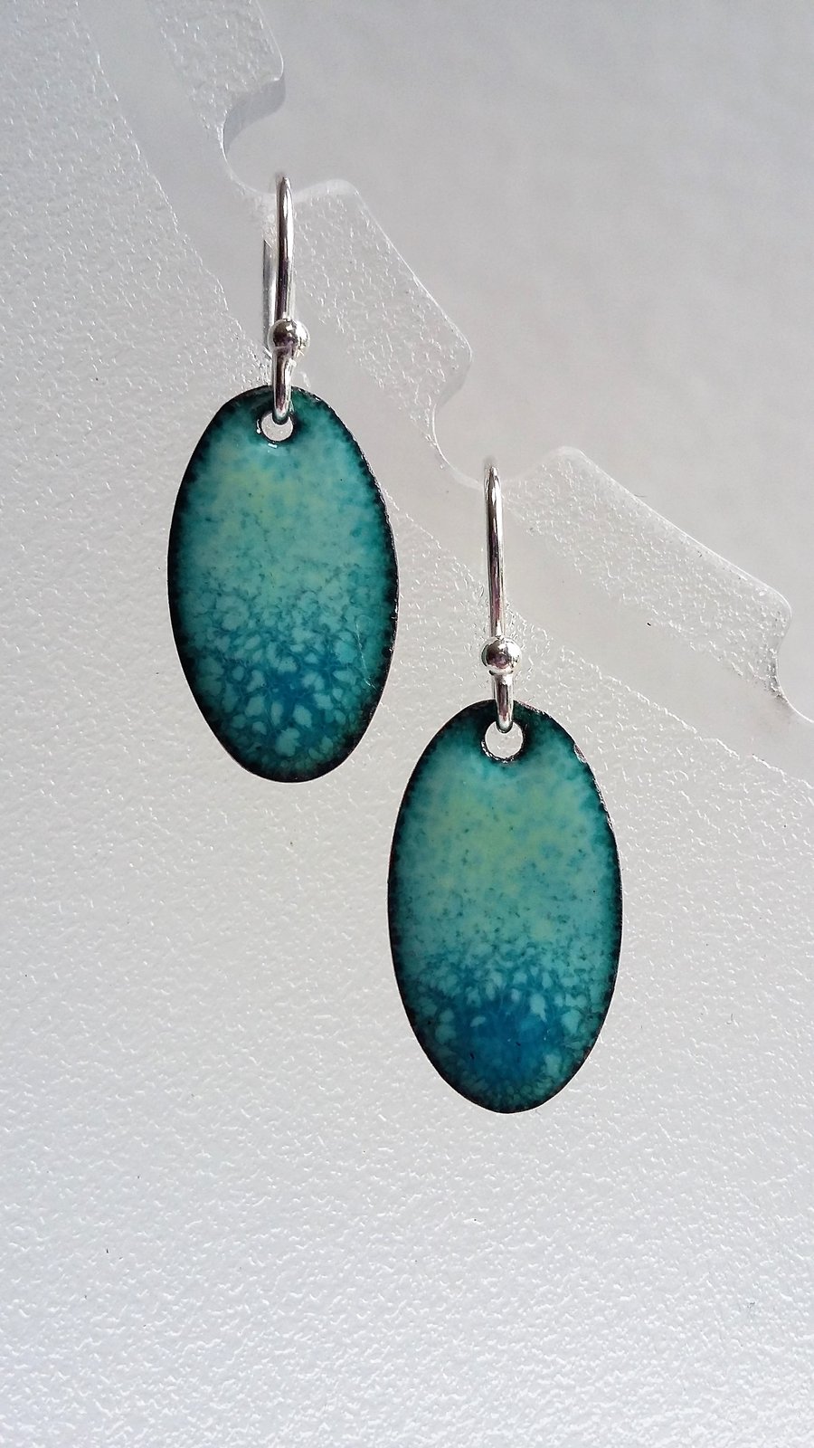Blue and green oval earrings in enamelled copper 149