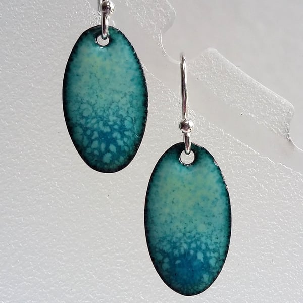 Blue and green oval earrings in enamelled copper 149