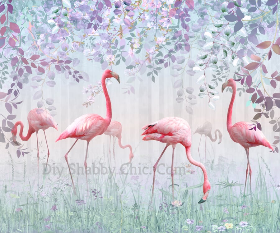 Waterslide Furniture Vintage Image Transfer DIY Shabby Chic Flamingo in the Mist