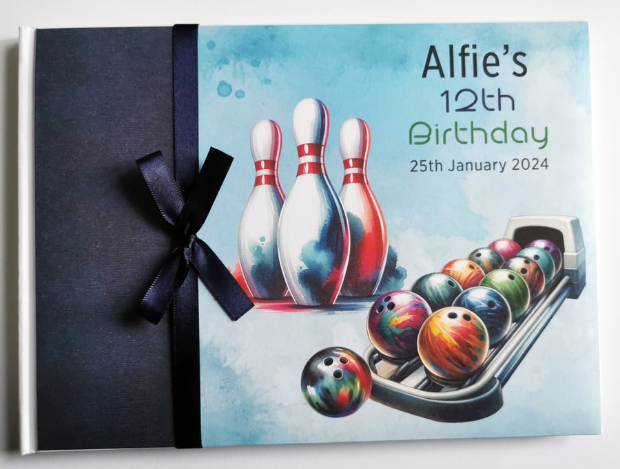 Bowling birthday guest book, bowling party book, strike up some fun pins