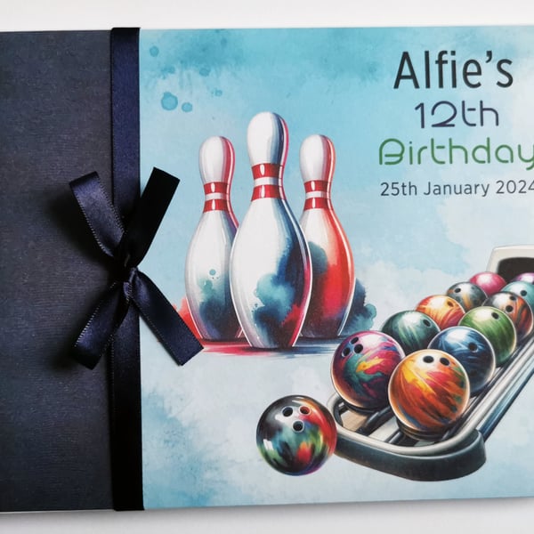 Bowling birthday guest book, bowling party book, strike up some fun pins