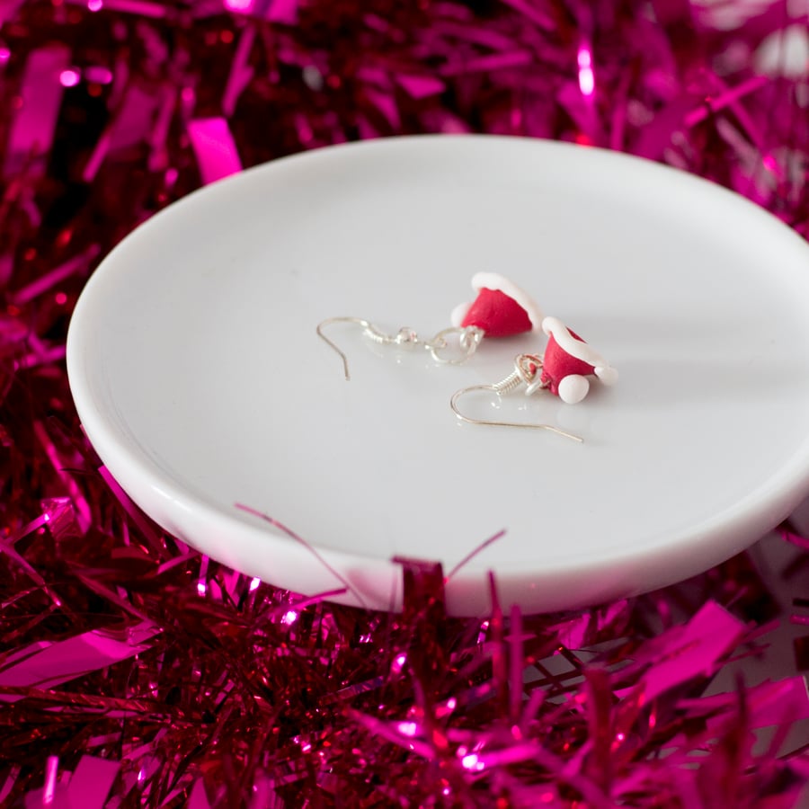 Christmas Santa hat drop earrings Quirky, fun, unique, handmade novel