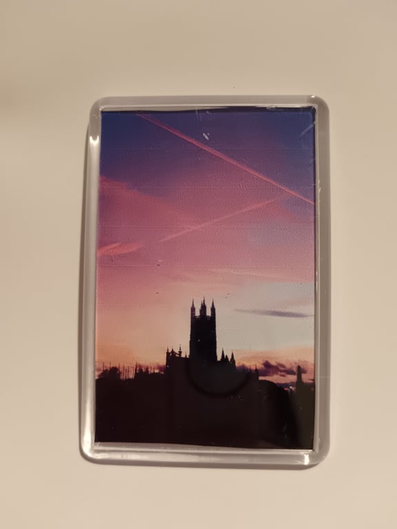 Gloucester Cathedral in the Pink Night Sky Photography fridge magnet 
