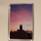 Gloucester Cathedral in the Pink Night Sky Photography fridge magnet 