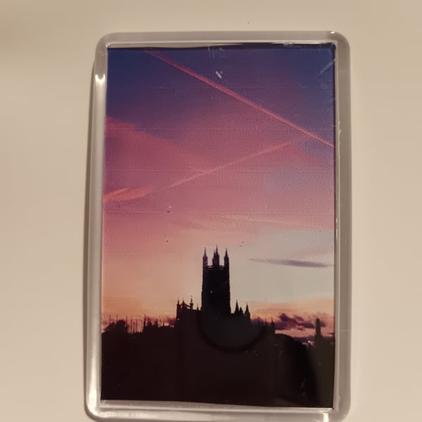 Gloucester Cathedral in the Pink Night Sky Photography fridge magnet 