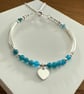Blue Neon Apatite Gemstone Bracelet with Sterling Silver Heart Charm  - Image 7