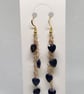 Lapis Lazuli Heart Waterfall Earrings Gold Tone Handmade Jewellery