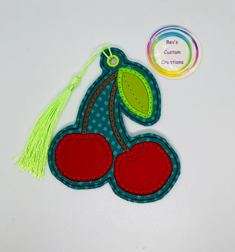 cherry, Embroidered Bookmark,  