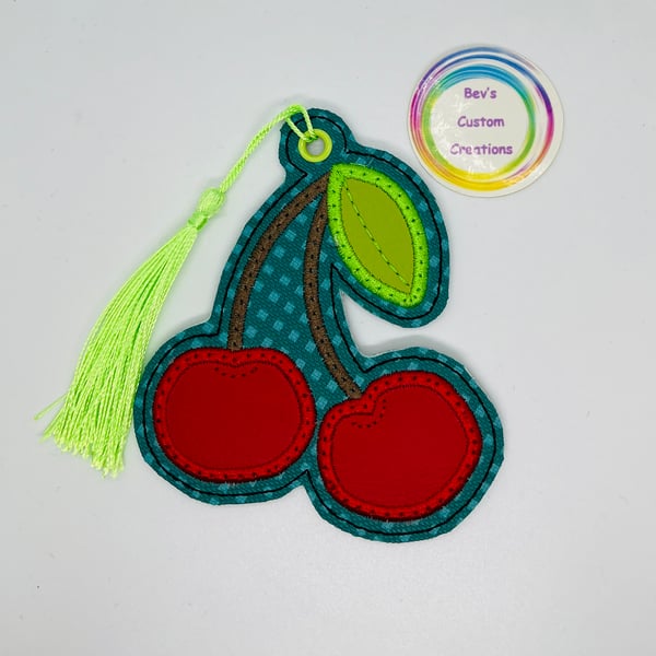 cherry, Embroidered Bookmark,  