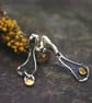 Mismatched Textured Silver Earrings with Citrines
