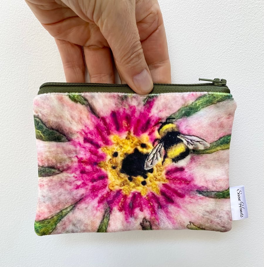 Velvet flower and bee coin purse, card holder, mobile phone bag, makeup bag. 