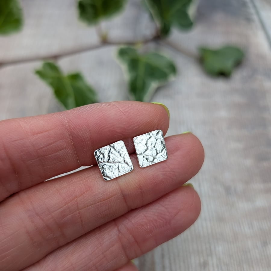 Sterling Silver Cracked Earth Square Stud Earrings - JBJ3044