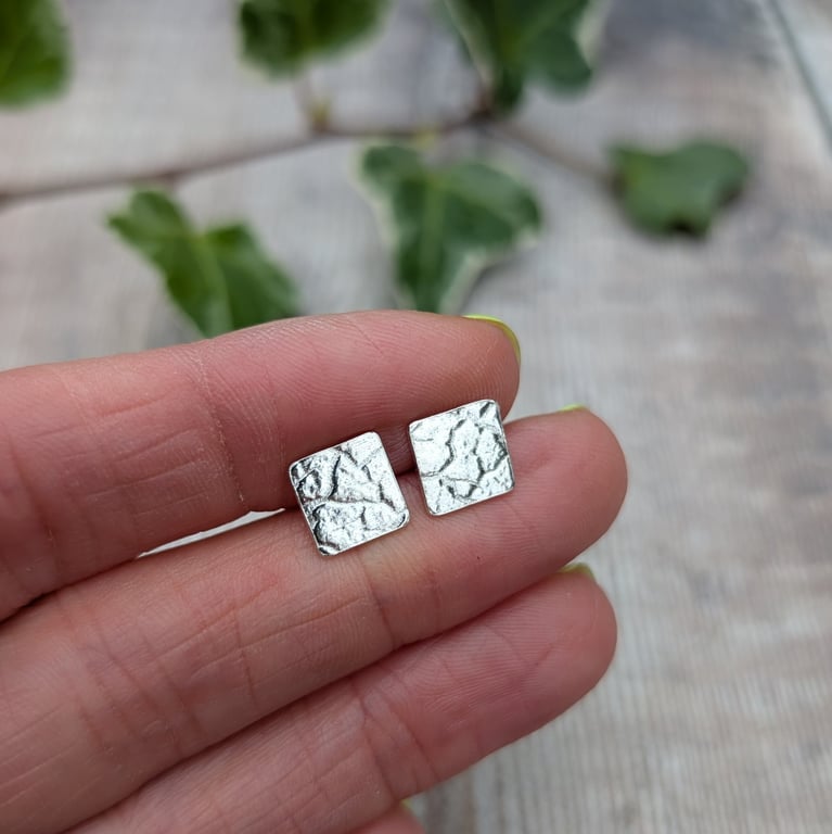 Sterling Silver Cracked Earth Square Stud Earrings - JBJ3044