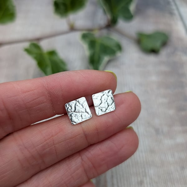 Sterling Silver Cracked Earth Square Stud Earrings - JBJ3044