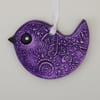 clay purple bird embossed hanging decoration 