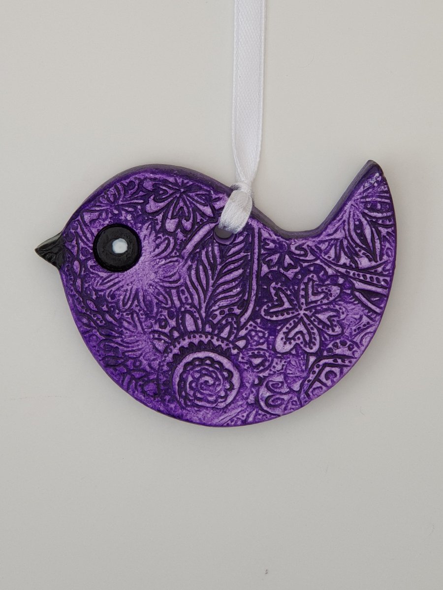 Bird decoration, clay purple bird hanging decoration,  sale 