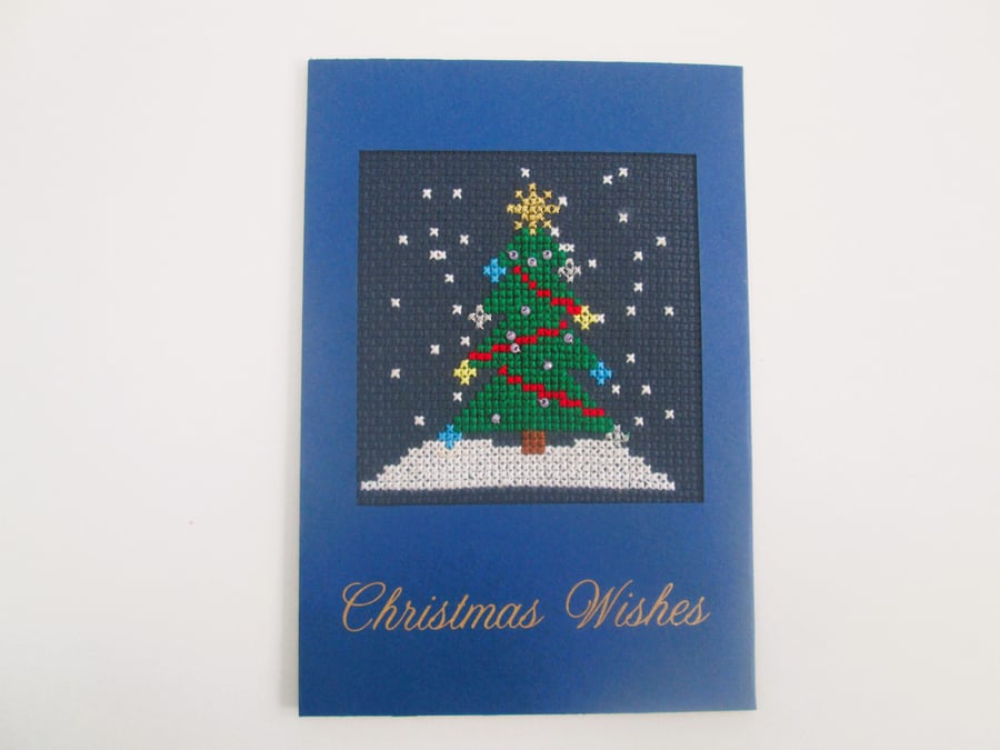 Christmas tree cross stitch Christmas card