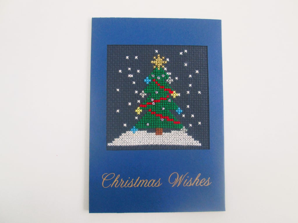 Christmas tree cross stitch Christmas card