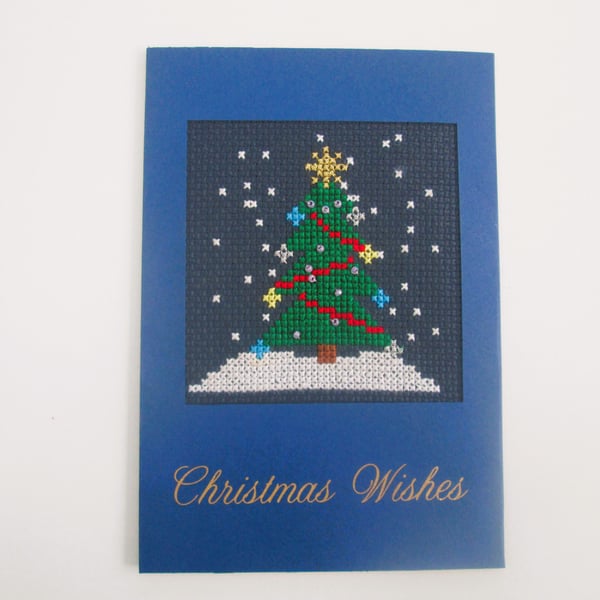 Christmas tree cross stitch Christmas card