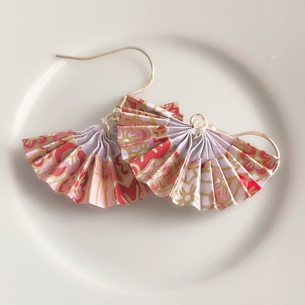 Origami Fan Earrings, Paper Fan Earrings, 925Silver, Handmade