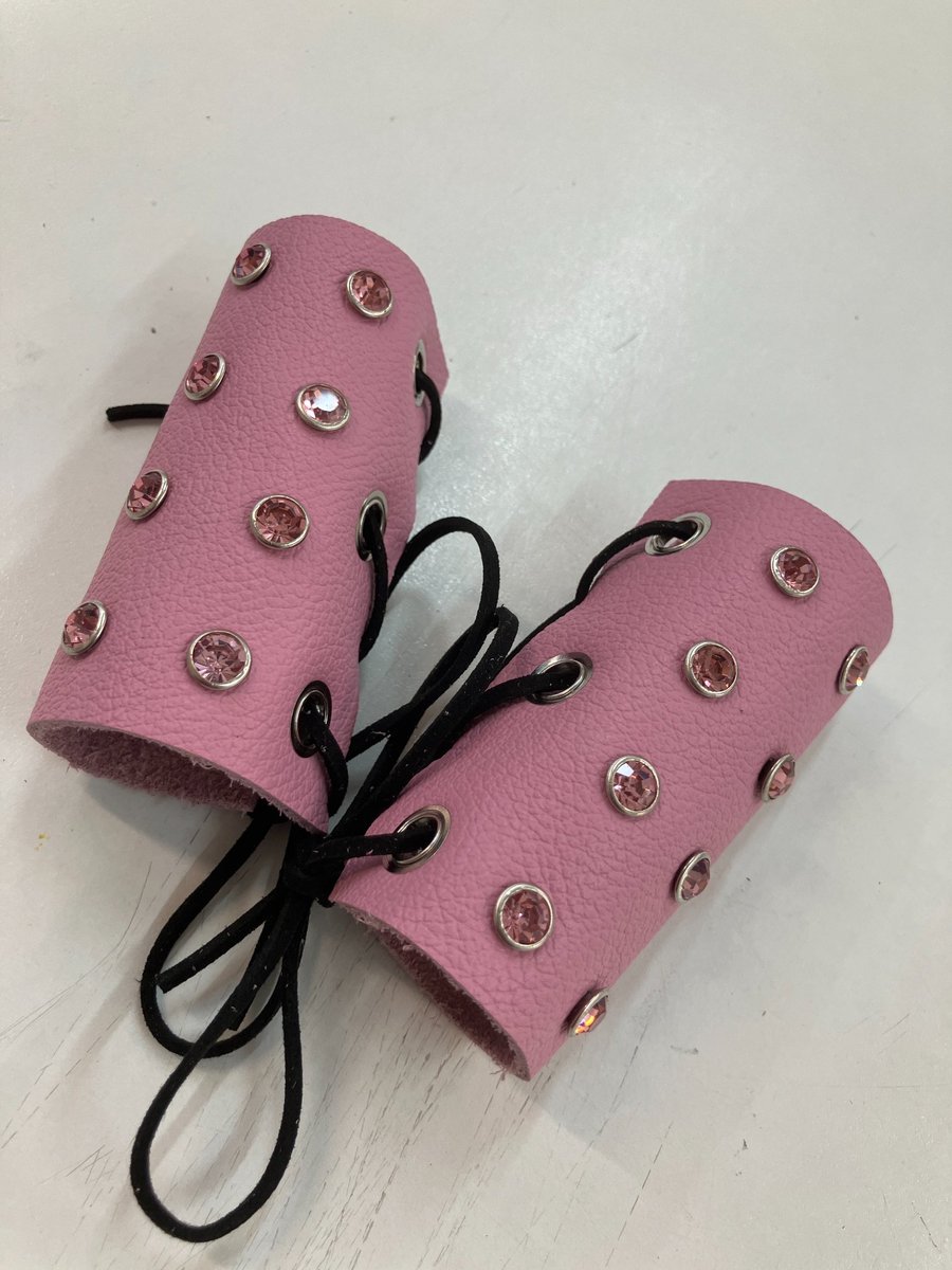 Pink Leather Wheelchair Handle Decorations with Pink Gemstones