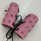 Pink Leather Wheelchair Handle Decorations with Pink Gemstones