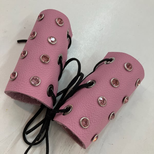 Pink Leather Wheelchair Handle Decorations with Pink Gemstones